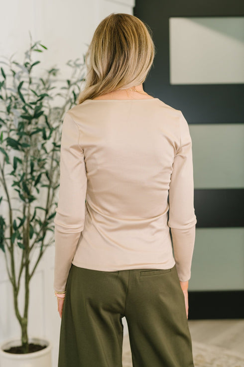 Can You Believe It Basic Long Sleeve Top In Sand - LISA MARIE BOUTIQUE - Womens - Small -