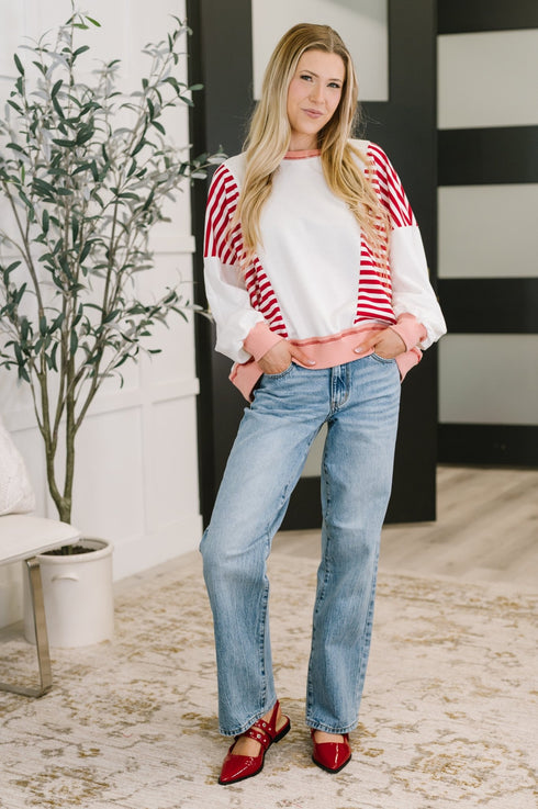 Candy Stripes & Chill Sweatshirt - LISA MARIE BOUTIQUE - Womens - Small -