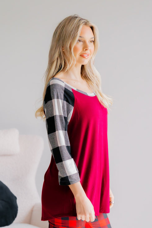 Cardinal Checks Raglan - LISA MARIE BOUTIQUE - S -