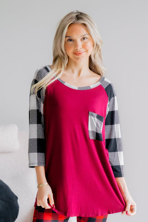 Cardinal Checks Raglan - LISA MARIE BOUTIQUE - S -