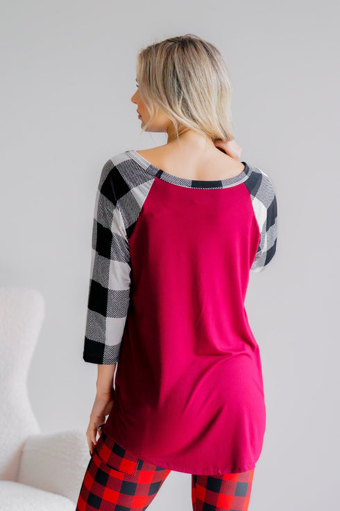Cardinal Checks Raglan - LISA MARIE BOUTIQUE - S -