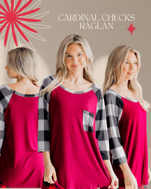 Cardinal Checks Raglan - LISA MARIE BOUTIQUE - S -