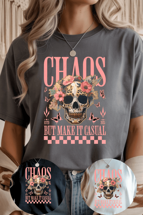 Casual Chaos T-Shirt - LISA MARIE BOUTIQUE - S - White Gildan Tee -