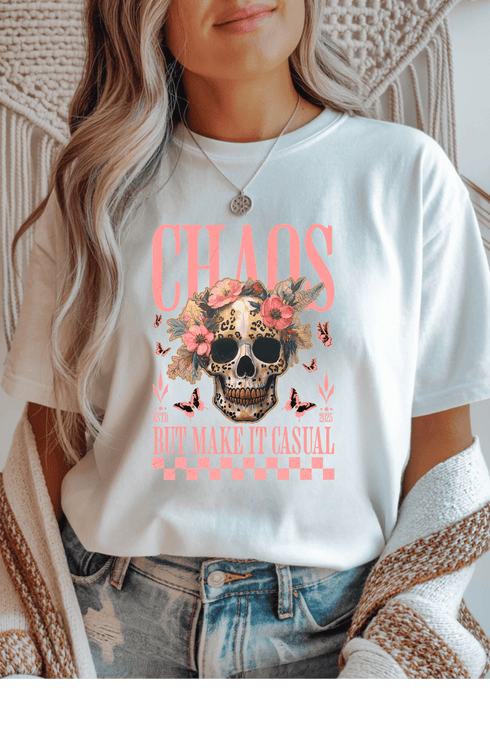 Casual Chaos T-Shirt - LISA MARIE BOUTIQUE - S - White Gildan Tee -