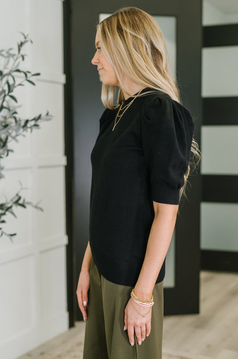 Casually Classy Puff Sleeve Blouse in Black - LISA MARIE BOUTIQUE - Womens - Small -