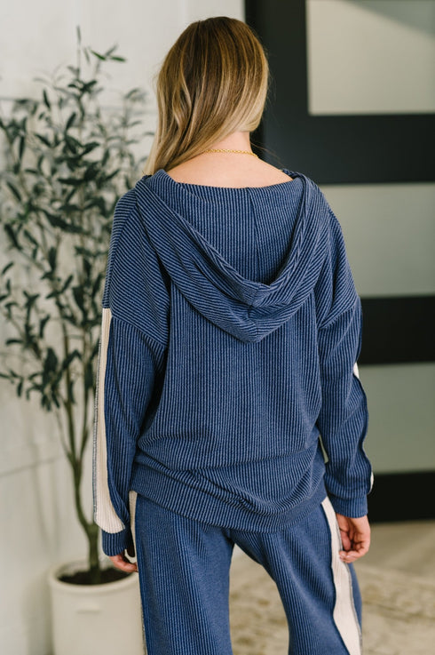 Certified Chiller Contrast Stripe Hoodie in Navy - LISA MARIE BOUTIQUE - Womens - Small -
