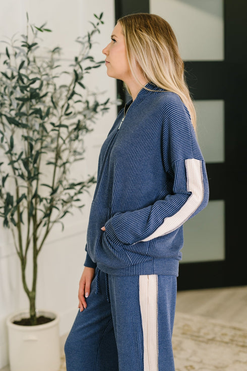 Certified Chiller Contrast Stripe Hoodie in Navy - LISA MARIE BOUTIQUE - Womens - Small -