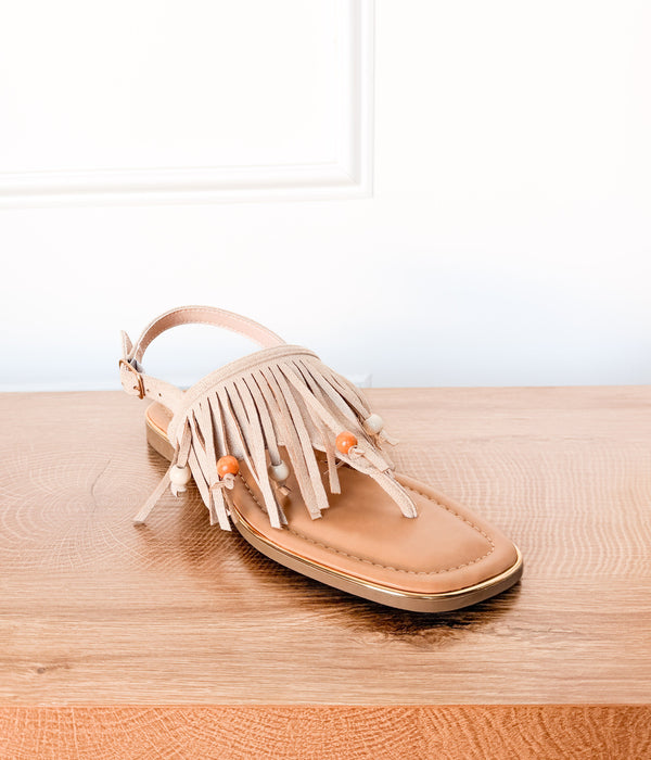 Claremont Fringe Sandal in Beige