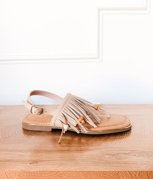 Claremont Fringe Sandal in Beige