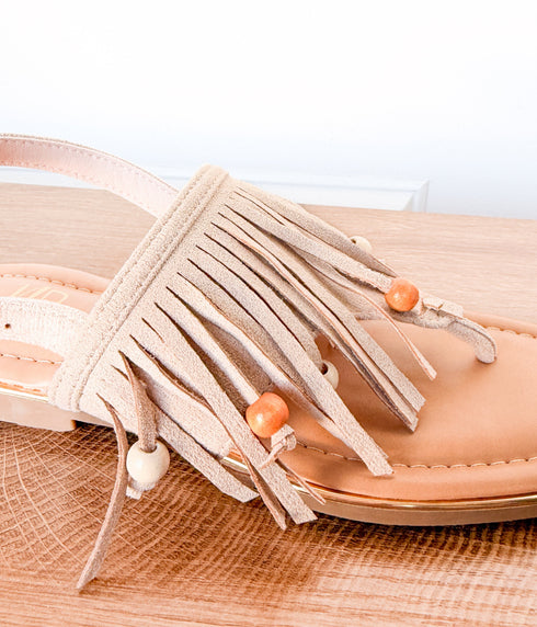 Claremont Fringe Sandal in Beige