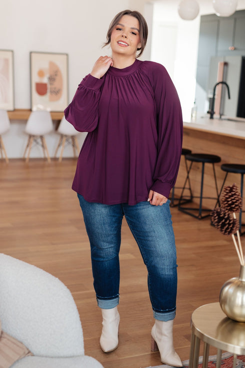 Closing Time Mock Neck Blouse - LISA MARIE BOUTIQUE - Tops - Small -