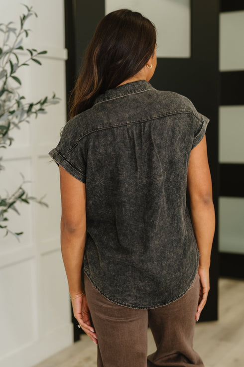 Cloud Nine to Five Button Down Blouse in Ash Black - LISA MARIE BOUTIQUE - Womens - Small -