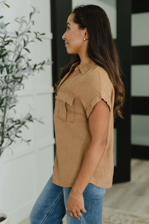 Cloud Nine to Five Button Down Blouse in Deep Camel - LISA MARIE BOUTIQUE - Womens - Small -