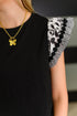 Contrast Flutter Sleeve Top in Black - LISA MARIE BOUTIQUE - Womens - Small -