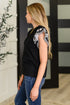 Contrast Flutter Sleeve Top in Black - LISA MARIE BOUTIQUE - Womens - Small -
