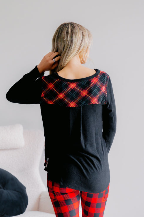 Crimson Cabin Plaid V - Neck - LISA MARIE BOUTIQUE - S -