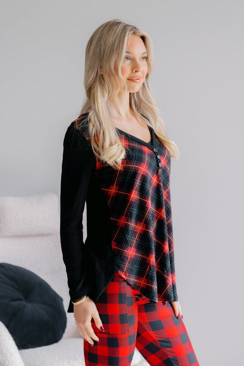 Crimson Cabin Plaid V - Neck - LISA MARIE BOUTIQUE - S -
