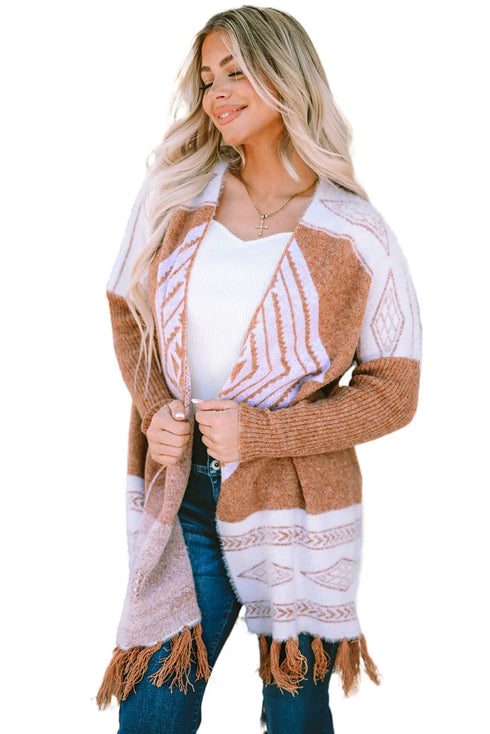 South Western Tassel Hem Knit Cardigan