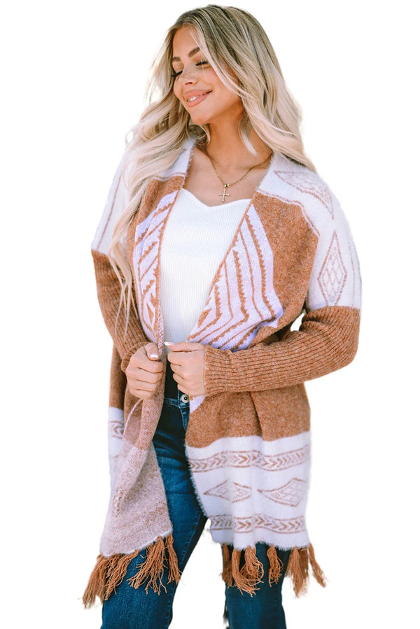 South Western Tassel Hem Knit Cardigan