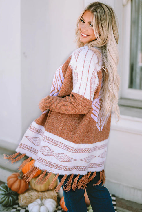 South Western Tassel Hem Knit Cardigan
