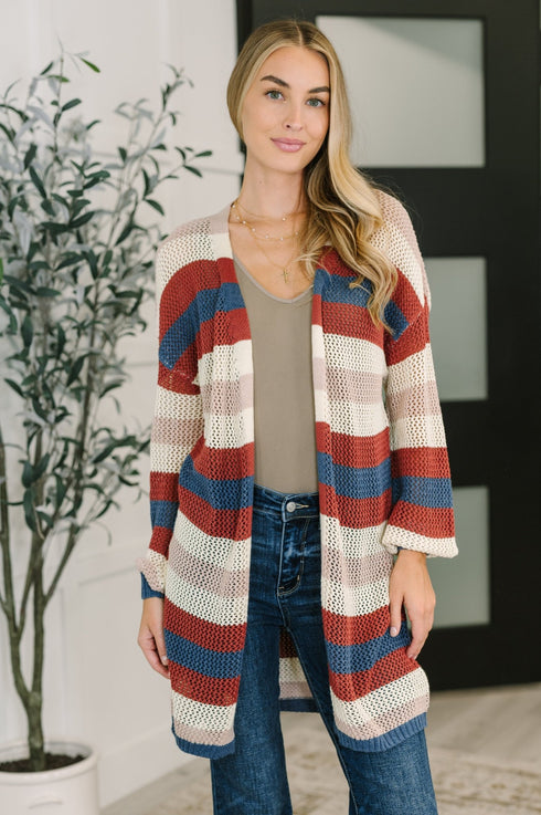 Definitely Dapper Striped Knit Cardigan - LISA MARIE BOUTIQUE - Womens - Small -