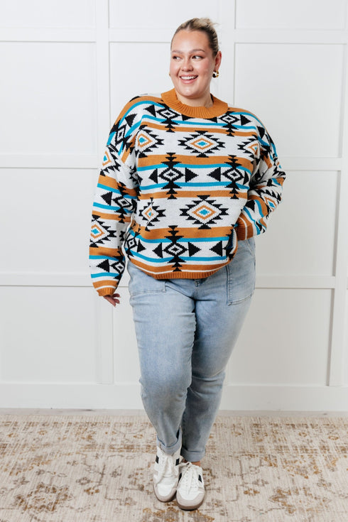 Desert Vibes Geometric Striped Sweater - LISA MARIE BOUTIQUE - Tops - Small -