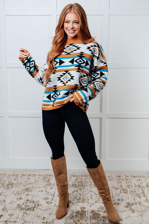 Desert Vibes Geometric Striped Sweater - LISA MARIE BOUTIQUE - Tops - Small -