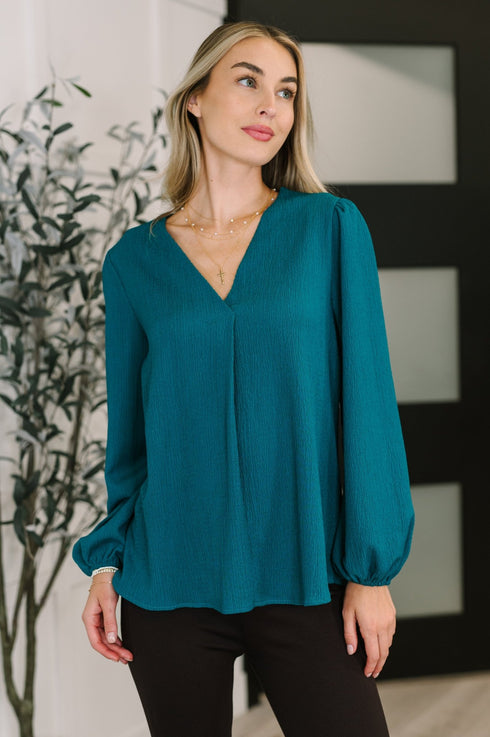 Desk to Dinner V - Neck Balloon Sleeve Blouse - LISA MARIE BOUTIQUE - Womens - Small -