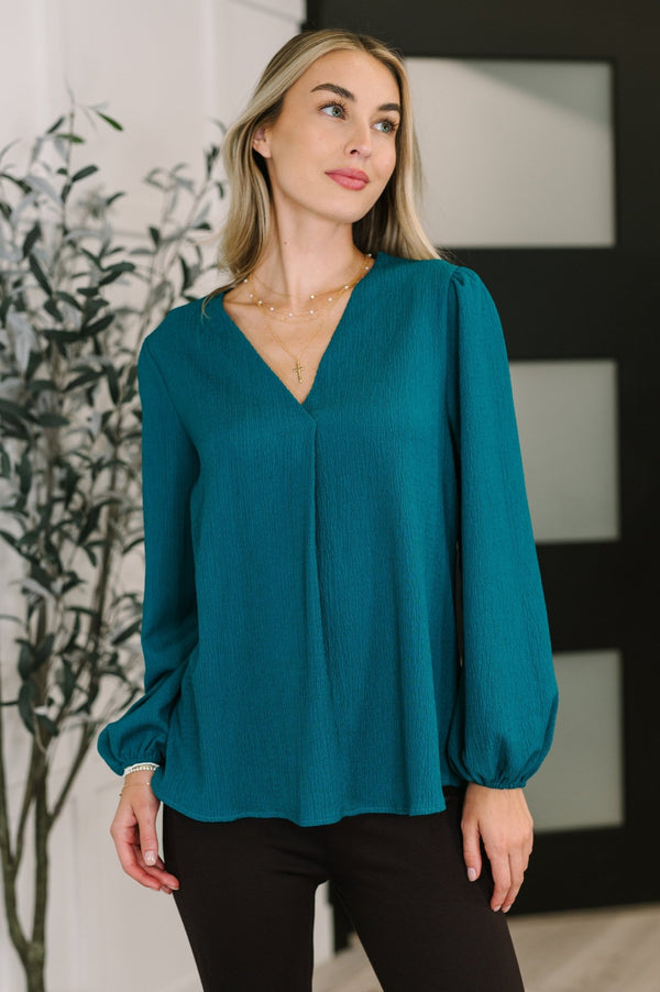 Desk to Dinner V - Neck Balloon Sleeve Blouse - LISA MARIE BOUTIQUE - Womens - Small -