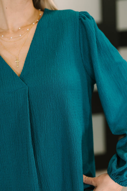 Desk to Dinner V - Neck Balloon Sleeve Blouse - LISA MARIE BOUTIQUE - Womens - Small -