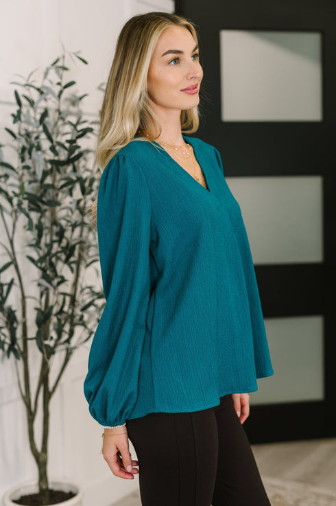 Desk to Dinner V - Neck Balloon Sleeve Blouse - LISA MARIE BOUTIQUE - Womens - Small -