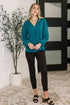Desk to Dinner V - Neck Balloon Sleeve Blouse - LISA MARIE BOUTIQUE - Womens - Small -