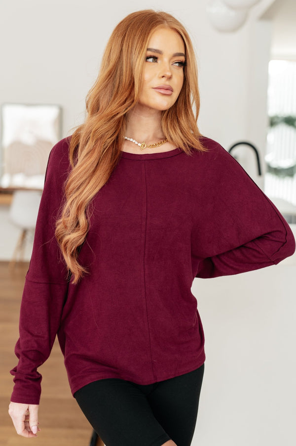 Drive Downtown Dolman Sleeve Top in Wine - LISA MARIE BOUTIQUE - Tops - Small -