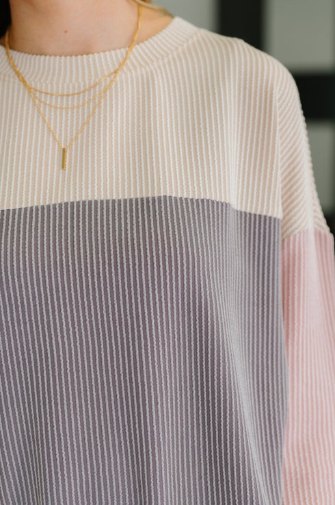 Dual Tones Cable Ribbed Knit Sweater - LISA MARIE BOUTIQUE - Womens - Small -