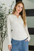 Effortless Edge Knit Henley Top in Natural - LISA MARIE BOUTIQUE - Womens - Small -