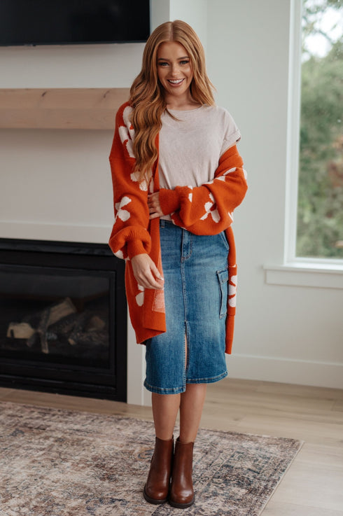 Enough Anyways Floral Cardigan in Burnt Orange - LISA MARIE BOUTIQUE - Layers - Small -