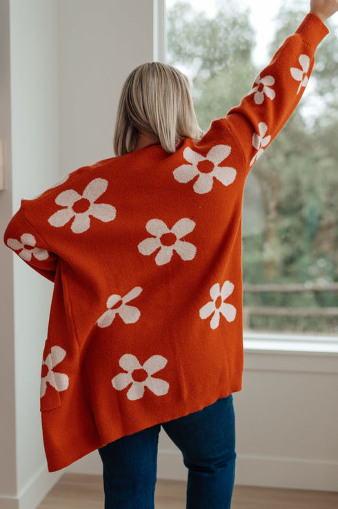 Enough Anyways Floral Cardigan in Burnt Orange - LISA MARIE BOUTIQUE - Layers - Small -