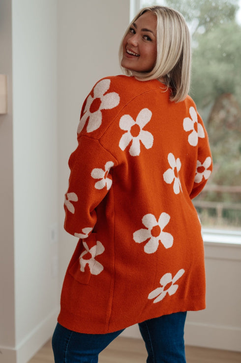 Enough Anyways Floral Cardigan in Burnt Orange - LISA MARIE BOUTIQUE - Layers - Small -
