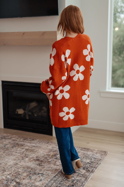 Enough Anyways Floral Cardigan in Burnt Orange - LISA MARIE BOUTIQUE - Layers - Small -