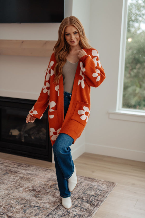 Enough Anyways Floral Cardigan in Burnt Orange - LISA MARIE BOUTIQUE - Layers - Small -