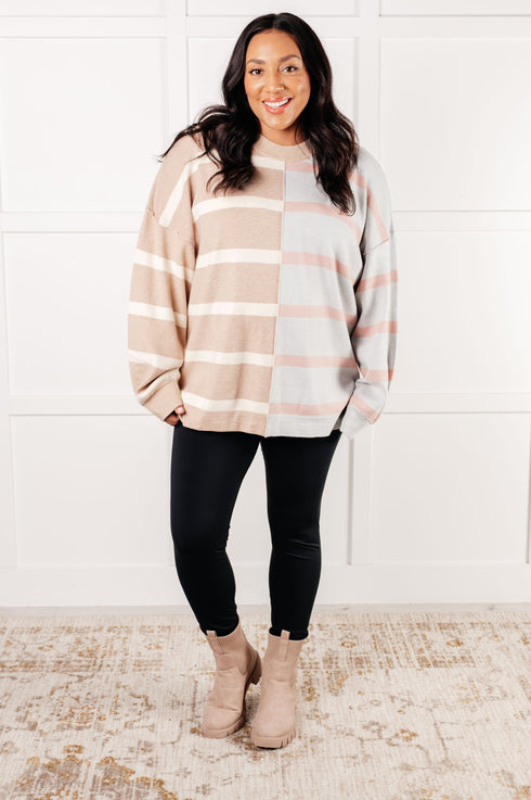 Exceptional Thought Striped Patchwork Sweater - LISA MARIE BOUTIQUE - Tops - Small -