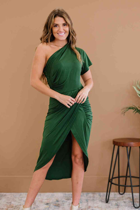 Dress Day With the Wildflowers One-Shoulder Dress in Green SALE
