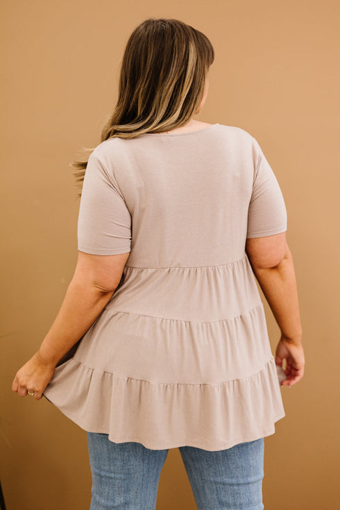Zenana Tiered Babydoll Tee in Tan