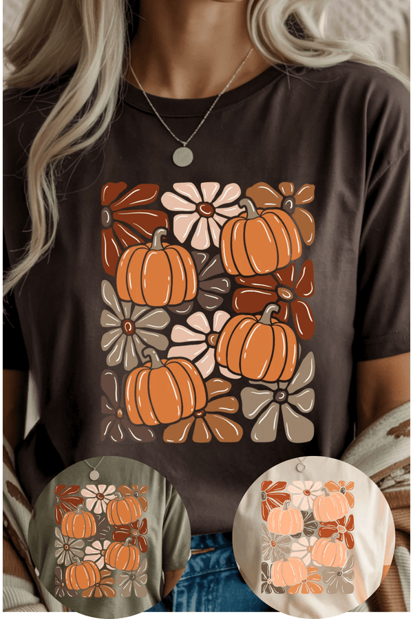 Fall Florals T-Shirt - LISA MARIE BOUTIQUE - S - Dark Chocolate Gildan Tee -