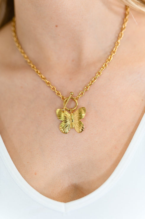 Flutter & Shine Butterfly Pendant Necklace in Gold - LISA MARIE BOUTIQUE - Womens - OS -