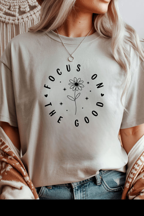 Focus On The Good T-Shirt - LISA MARIE BOUTIQUE - Graphic Tee - S - Ice Grey Gildan Tee -