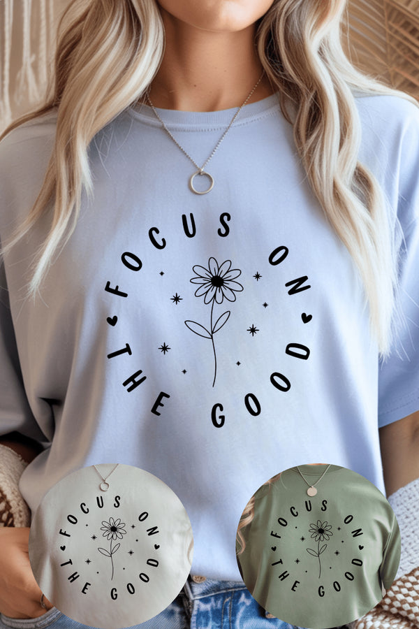 Focus On The Good T-Shirt - LISA MARIE BOUTIQUE - Graphic Tee - S - Light Blue Gildan Tee -