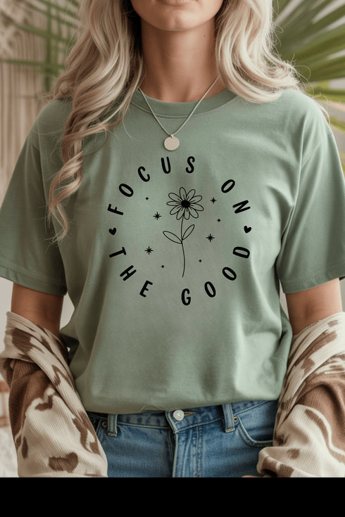 Focus On The Good T-Shirt - LISA MARIE BOUTIQUE - Graphic Tee - S - Sage Gildan Tee -
