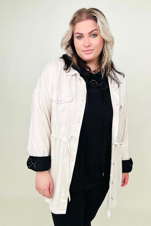 Cotton Bleu Faux Suede Shirt Jacket - LISA MARIE BOUTIQUE