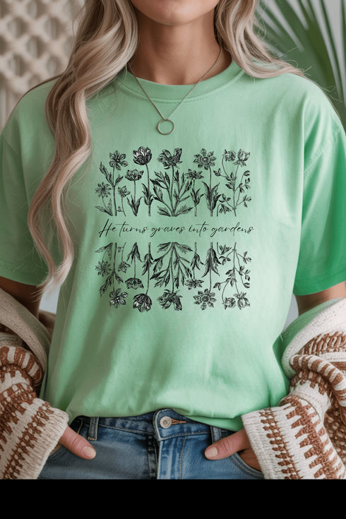Graves into Gardens T-Shirt - LISA MARIE BOUTIQUE - S - Mint Green Gildan Tee -